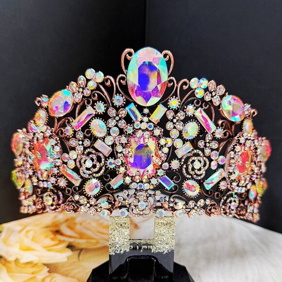 Vintage Handmade Crown, Diamond Crystal Crown, Victorian Tiara, Copper Crown